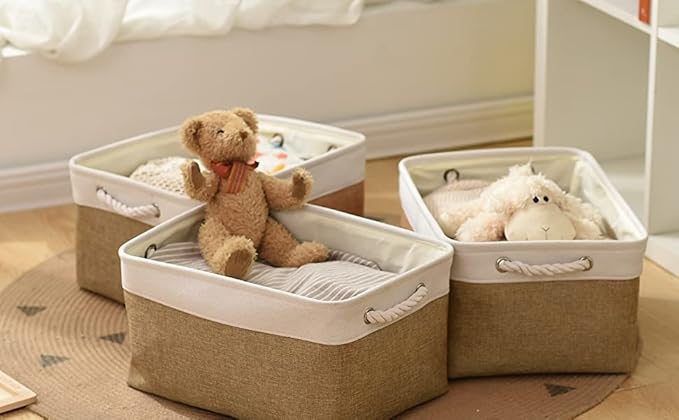 Rectangular Fabric Storage Baskets for Organizing, Shelves, Decorative & Gift (White & Peru)-Ruum Studio Home
