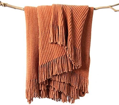 lifein Throw Blanket for Couch, Soft Boho Decor Bed Throw,Cozy Burnt Orange Chenille Knitted Small Farmhouse Lightweight Throw for Spring(Rust,60 * 80")-Ruum Studio Home