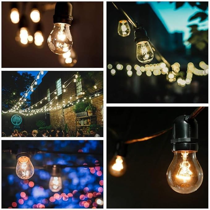 Hometown Evolution, Inc. E26 Outdoor Commercial String Lights with Suspended Socket for Weatherproof Heavy Duty Vintage Outside Lighting (S14 LED Plastic, 50 Foot 25 Socket)-Ruum Studio Home