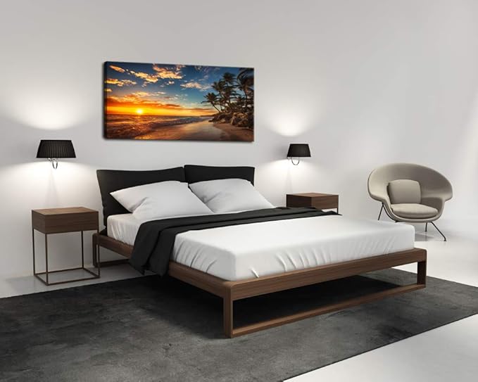 DZL Art S74762 Canvas Painting Print Paradise Tropical Island Beach with Palms Photograph Print Nature Pictures Wall Art Canvas Prints Painting for Living Room Bedroom Decor Office Wall Decor-Ruum Studio Home