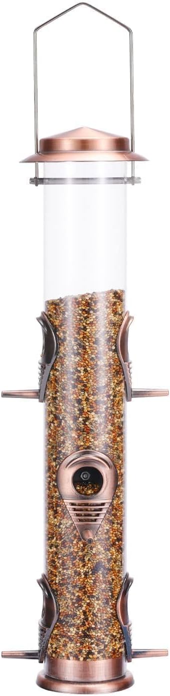 MIXXIDEA Metal Tube Bird Feeders for Outdoors - 6 Ports Hanging Feeder Attracts Wild Birds in Your Lawn, Garden, Balcony - Antique Copper - 1 Pack-Ruum Studio Home