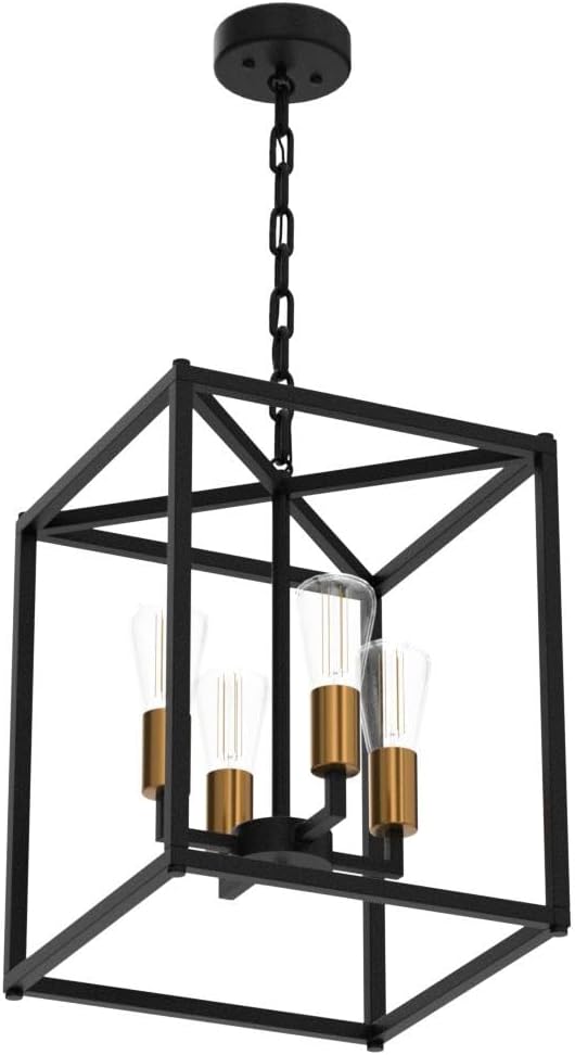 Lantern Pendant Light, 4-Light Gold Chandelier,Modernized Ceiling Hanging Light Fixture for Bedroom Kitchen Island Foyer Living Room Dining Room Hallway-Ruum Studio Home