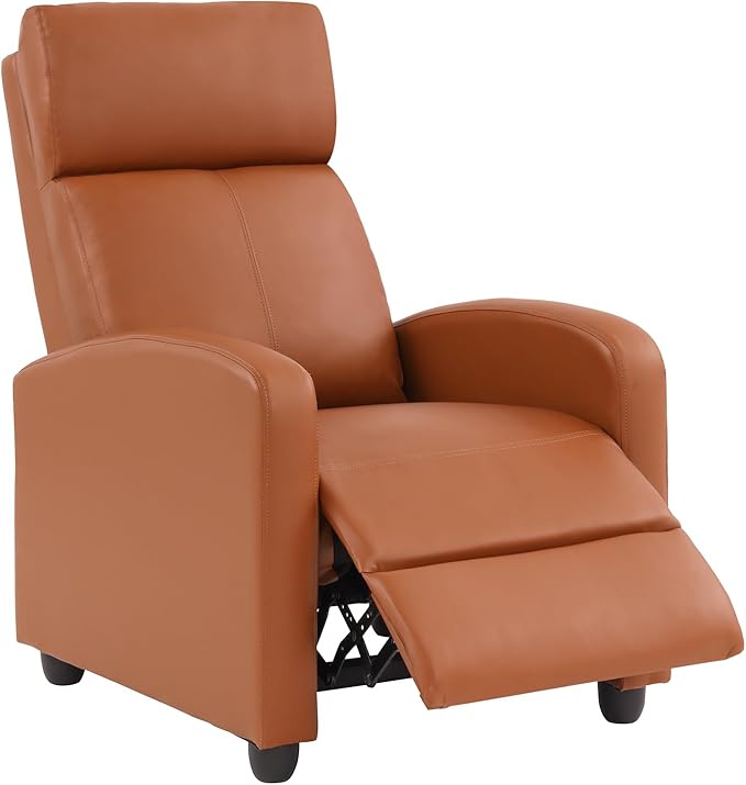 BestMassage | Recliner Chair | No Massage Function | Pu Tan | with Lumbar Support, Adjustable Push Back, Wide Armrests, Footrest & Padded Seat | Easy Assembly | for Living Room, Home Theatre-Ruum Studio Home