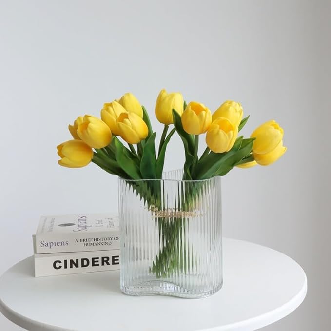 Buart Yellow Flowers Artificial Luxury Big Tulip Valentine's Day Mother's Day Easter Home Kitchen Wedding Decorations(11pcs)-Ruum Studio Home