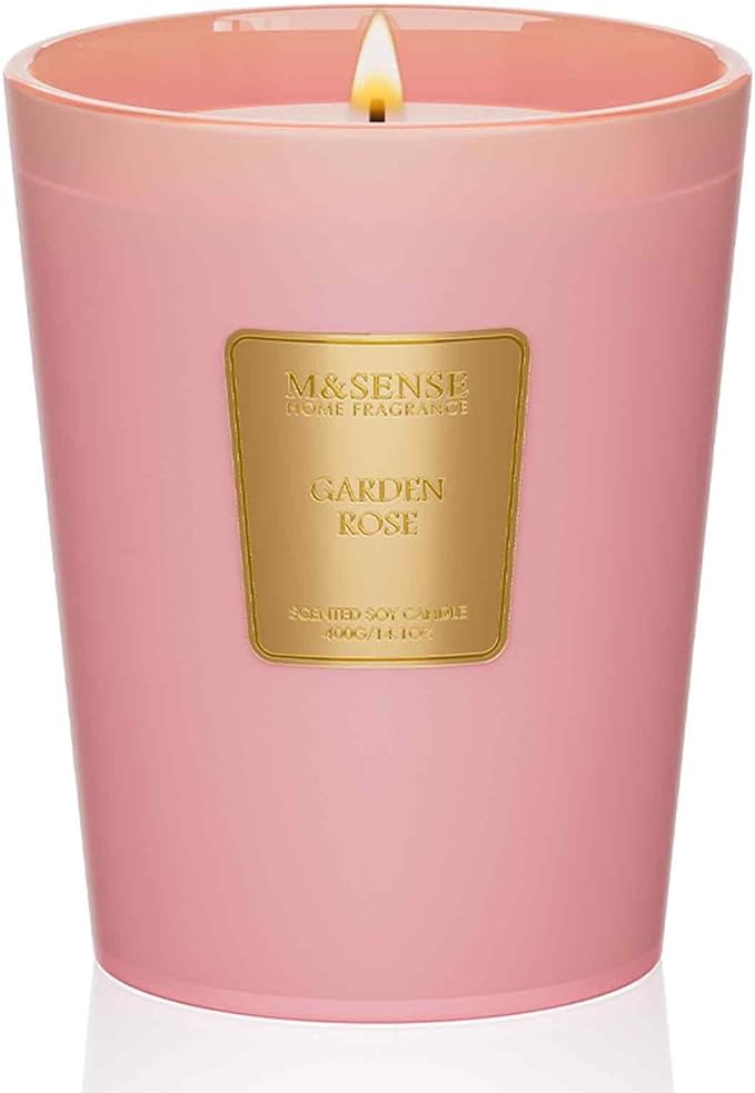 M&SENSE Garden Rose Scented Natural Soy Wax Candle, 14.1oz 60 Hours Long Lasting Slow Burning Candles for Home Decor, Aromatherapy Candle for Stress Relief-Ruum Studio Home