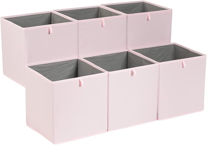 Amazon Basics Cube Organizer Bins, Collapsible Storage Baskets for Shelves, Peony Pink, Pack of 6, 13x15x13"-Ruum Studio Home