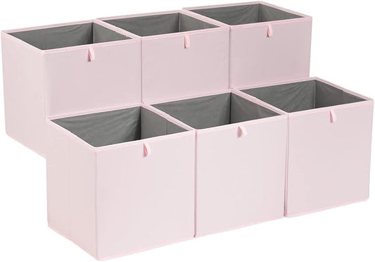Amazon Basics Cube Organizer Bins, Collapsible Storage Baskets for Shelves, Peony Pink, Pack of 6, 13x15x13"-Ruum Studio Home