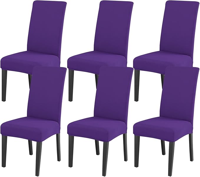 JQinHome Dining Chair Slipcover, High Stretch Removable Washable Chair Seat Protector Cover Set of 6,Chair Covers for Dining Room, Kitchen,Home Party,Wedding Ceremony(Purple, 6PC)-Ruum Studio Home