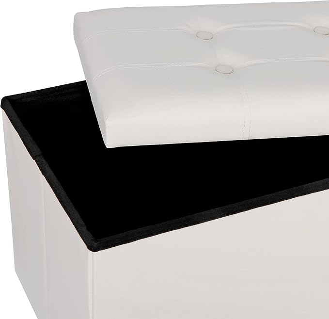 SUPER DEAL Folding Storage Ottoman Bench, Waterproof Faux Leather Ottoman Padded Seat Footrest Bench for Living Room, Bedroom, Entryway, Small Spaces, 15 x 30 x 15 inches, Creamy White-Ruum Studio Home