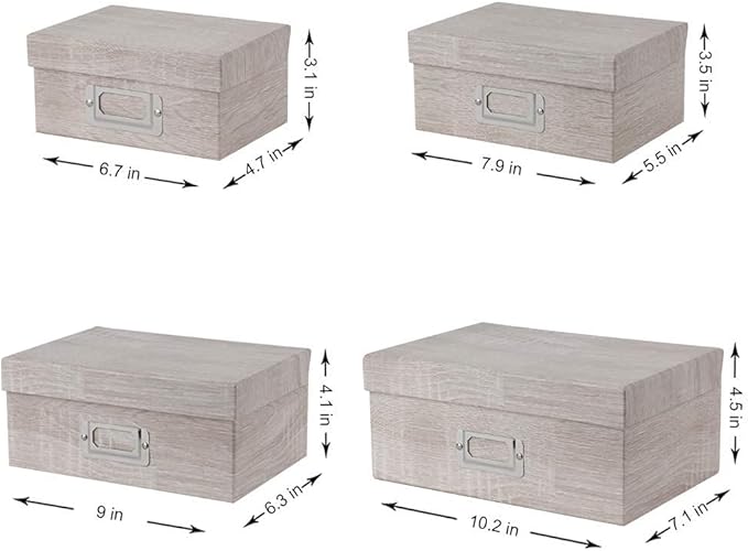 Briful Photo Boxes with Lids - 4 in 1 Set Waterproof Storage Boxes with Handles - Decorative Multiple Size Storage Bins for Clothes/Shoes/Office/Cosmetic/Books-Ruum Studio Home