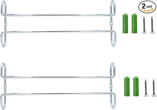10 Inch Wine Glass Rack Under Cabinet Shelf Stemware Storage Hanging Hanger Organizer Glasses Holder with Drying Under Counter Metal for Kitchen and Bar Set of 2 Silver-Ruum Studio Home