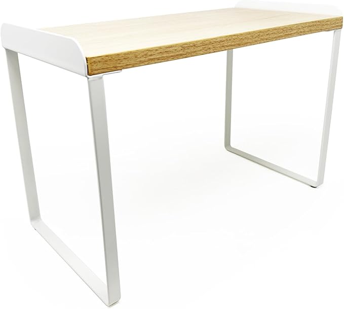 Mitus Shelf Organizer and Storage, Tiered Wood Cabinet Rack for The Kitchen Counter, Bathroom Counter, Pantry Cupboard, Office Desk Bookshelf, 12" Wide Natural and White (Large)-Ruum Studio Home