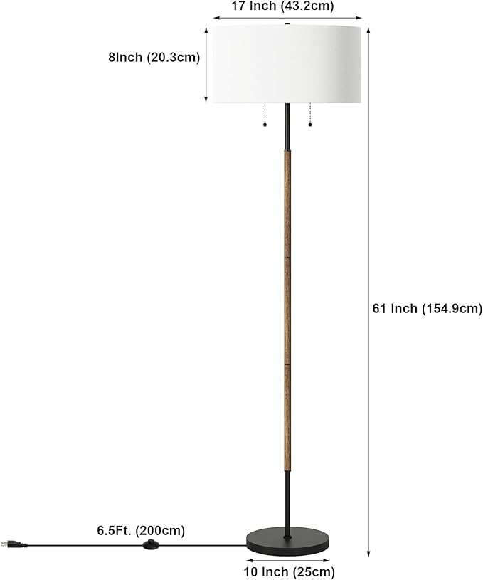 2-Light Floor Lamp, Mid Century Floor Lamp with White Fabric Shade, Standing Lamp Tall Lamp for Living Room Bedroom, 3 Color Temperatures 9W Bulb Include-Ruum Studio Home