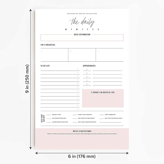 Bliss Collections Daily Planning Pad, To Do List Notebook - Undated Tear-Off Sheets Notepad - Work Calendar, Organizer, Scheduler for Goals, Tasks - Simple (Pink), 6" x 9", 50 Sheets-Ruum Studio Home