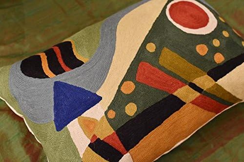 Lumbar Kandinsky Pillow Cover | Green Abstract Pillows | Modern Chair Cushion | Farmhouse Cushions | Handmade Wool Size 14x20-Ruum Studio Home