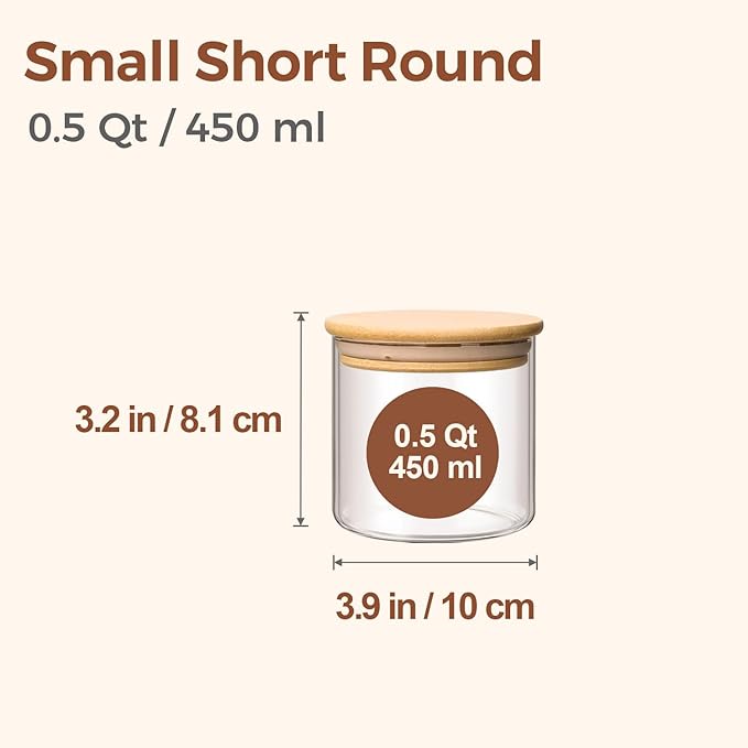 ComSaf 0.5 Qt Glass Food Storage Jars Set of 9, Clear Glass Storage Containers with Lids, Pantry Organization Jar, Spice, Salt, Blooming Tea, Coffee, Oat and Sugar Container, Small jar Set for Kitchen-Ruum Studio Home