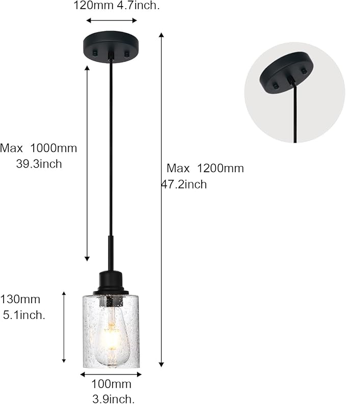 Modern Farmhouse Mini Chandeliers 3 Pack Black Pendant Lights Kitchen Island with Seeded Glass, Dining Room Lighting Fixtures Hanging Ceiling for Sink Bar Hallway Porch Corridor Bedroom-Ruum Studio Home