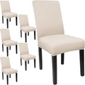 JQinHome 6 Pcs Dining Chair Slipcover,High Stretch Removable Washable Chair Seat Protector Cover for Home Party Hotel Wedding Ceremony (Beige White)-Ruum Studio Home