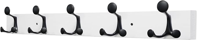 SKOLOO 30-Inch White Wood Coat Rack Wall Mount with 5 Triple Hooks - Ideal for Family Entrances, Classrooms, and Pet Supplies Storage - Perfect Coat Hooks for Wall-Ruum Studio Home