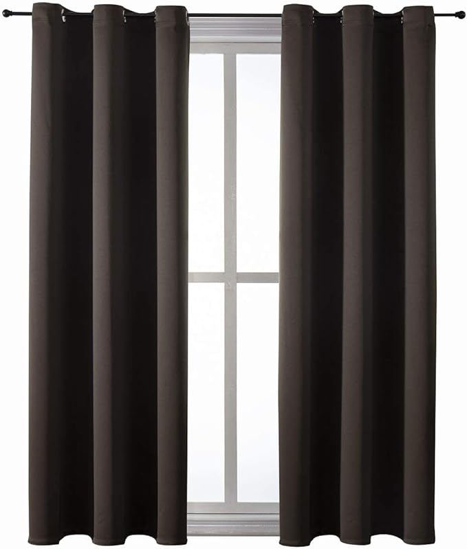 ChrisDowa Grommet Blackout Curtains for Bedroom and Living Room - 2 Panels Set Thermal Insulated Room Darkening Curtains (Brown, 42W x 63L)-Ruum Studio Home