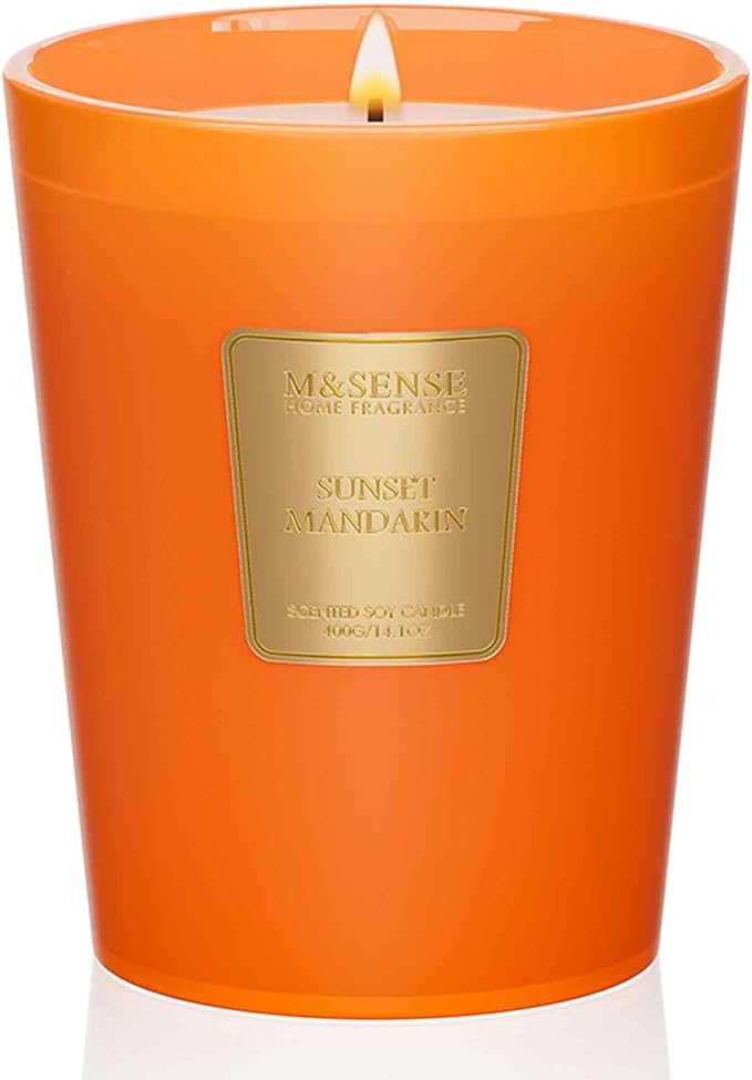 M&SENSE Sunset Mandarin Scented Natural Soy Wax Candle, 14.1oz 60 Hours Long Lasting Slow Burning Candles for Home Decor, Aromatherapy Candle for Stress Relief-Ruum Studio Home