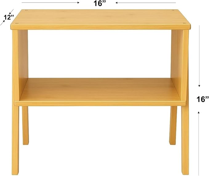 Bamboo End Table for Living Room – Low Side Table with Storage Shelf, Minimalist Accent Table with Natural Wood Finish, Small Modern Nightstand for Sofa or Couch Side-Ruum Studio Home
