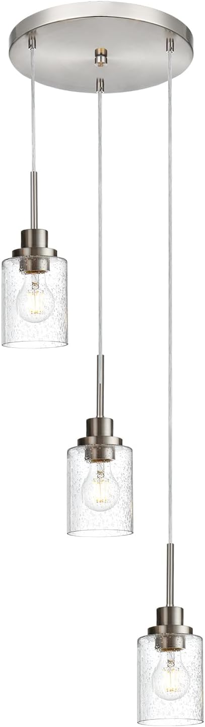 3-Light Contemporary Pendant Lighting with Clear Seeded Glass,Brushed Nickel Dining Room Chandelier Light Fixture Modern Kitchen Island Cluster Hanging Ceiling Pendant Lights for Sink Bar-Ruum Studio Home