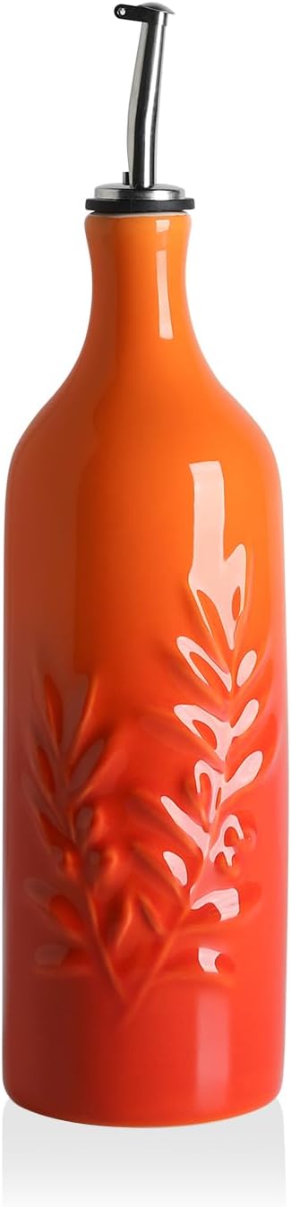 Sweejar Ceramic Olive Oil Dispenser Bottle, 24 Oz Relief Opaque Oil Cruet Protects To Reduce Oxidation, Suitable for Storage Soy Sauce, Coffee Syrup, Liquids, Set of 1 (Gradient Orange)-Ruum Studio Home