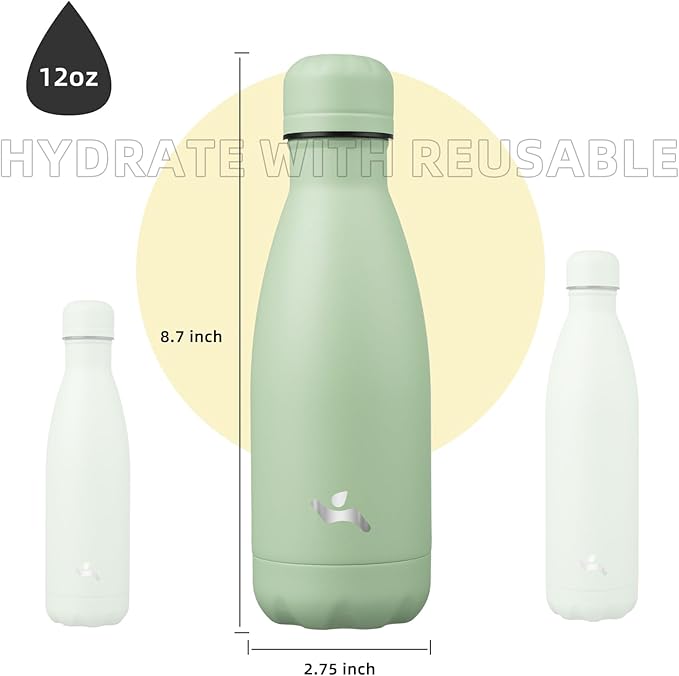 Insulated Water Bottles,12 oz Double Wall Stainless Steel Vacumm Metal Flask for Sports Travel,Macaron Green-Ruum Studio Home