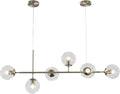 KCO Lighting 6 Light Bubble Glass Pendant Light Mid Century Modern Globe Sputnik Chandelier Linear Chandelier Lighting Brushed Nickel Hanging Light Fixture for Kitchen Island Dining Room-Ruum Studio Home