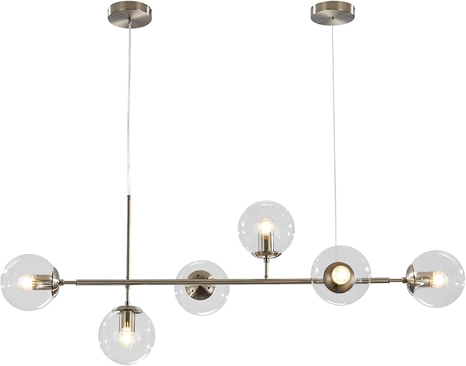 KCO Lighting 6 Light Bubble Glass Pendant Light Mid Century Modern Globe Sputnik Chandelier Linear Chandelier Lighting Brushed Nickel Hanging Light Fixture for Kitchen Island Dining Room-Ruum Studio Home