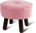 Small Foot Stool Round Pouf Ottoman, 13'' Leather Foot Rest with Non-Skid Rubber Legs, Foolstool Ottomans for Couch, Sofa Footrest Step Stool for Living Room Bedroom Entryway Office, Pink-Ruum Studio Home