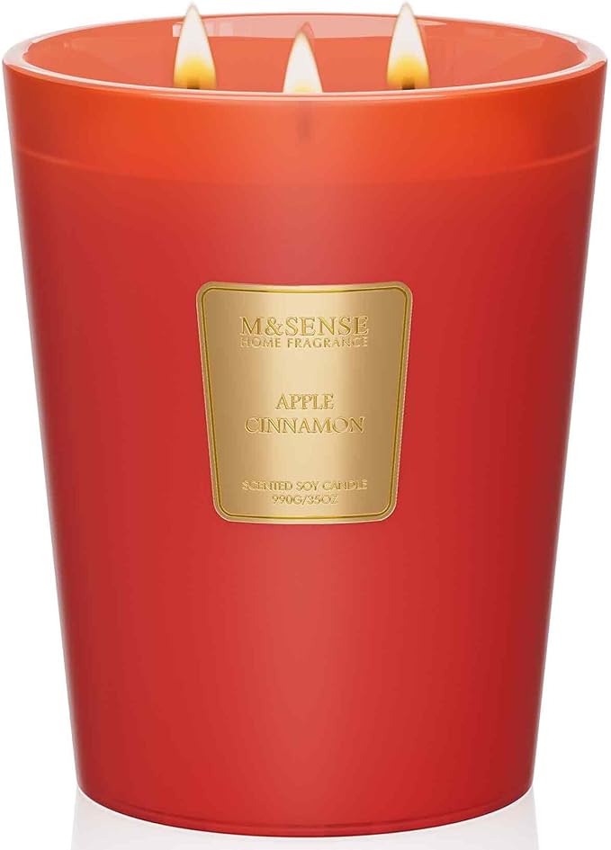 M&SENSE Apple Cinnamon Scented Candle 35oz 150H Burn Time Long Lasting, 3-Wick Natural Aromatherapy Candle Highly Scented, Home Fragrance Housewarming Gifts-Ruum Studio Home