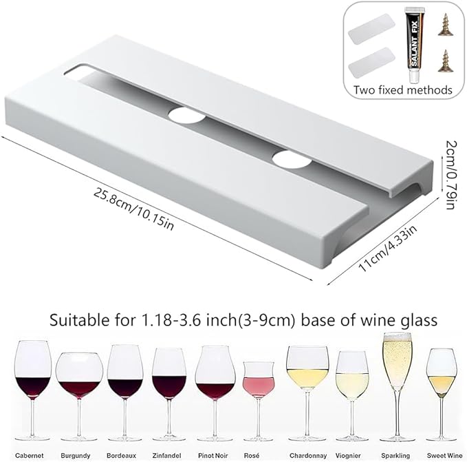 Wine Glass Holder Under Shelf or Cabinet Punch-free,Wine Glass Rack Stemware Rack Glassware Drying Storage Hanger for Kitchen,Bar and Restaurant (White)-Ruum Studio Home