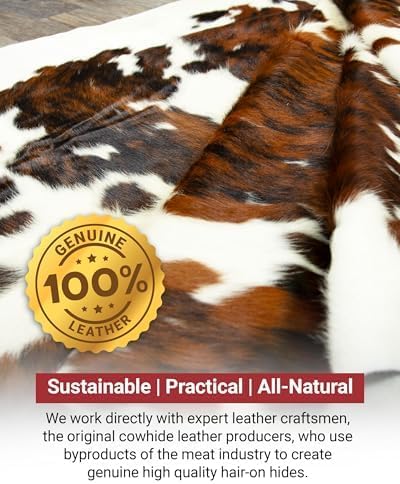 Tricolor Cowhide Rug Classic Brown, Black and White Color Mix, Natural Leather Hide, Area Rug (6x8ft)-Ruum Studio Home