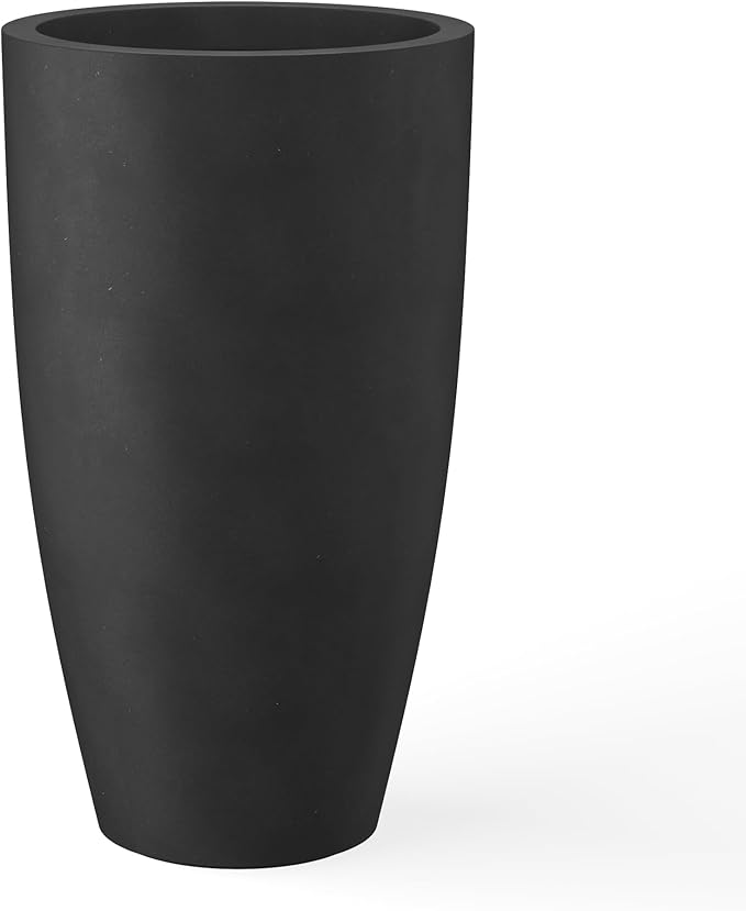 Kante 23.6" H Black Finish Concrete Tall Planters Large Outdoor Indoor Decorative Plant Pots with Drainage Hole and Rubber Plug, Modern Tapered Style for Home and Garden-Ruum Studio Home