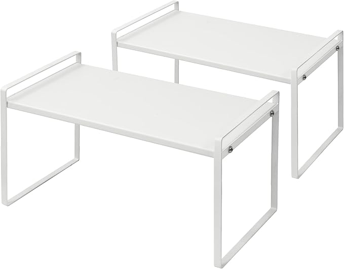 Nxconsu 2Pack Cabinet Shelves Stackable Organizer Rack Riser for Kitchen Cabinet Pantry Cupboard Counter Countertop Home Organization Storage Space Saver Heavy Duty Metal Nonslip White Tall-Ruum Studio Home