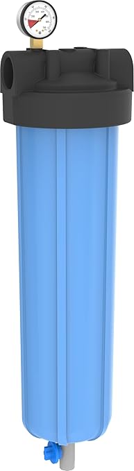 Pentair Pentek 150337 PBH Big Blue Bag Filter Housing, 1 1/2" NPT #20 Bag Vessel Assembly with Gauge, Wrench and Drain Valve, 20-Inch, Black/Blue-Ruum Studio Home