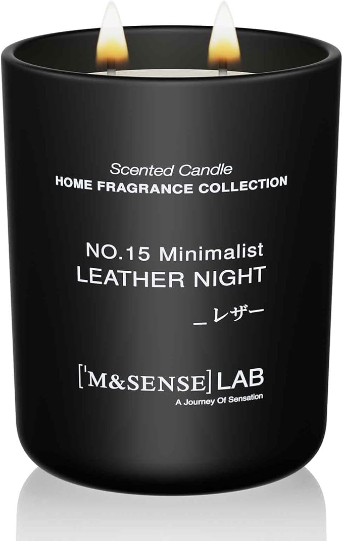 M&SENSE Natural Soy Candle| Leather Night | 16.6 oz, 95H Burn | Minimalist Scented Candle for Relaxation, Gifting, Home Décor | for Bedroom, Office, Party Large-Ruum Studio Home