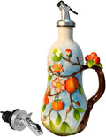 18.26oz/540ml Ceramics Olive Oil Dispenser Bottle,Hand Painted Reliefs Oil Dispenser for Kitchen,Oil Bottles for Kitchen (Persimmon)-Ruum Studio Home