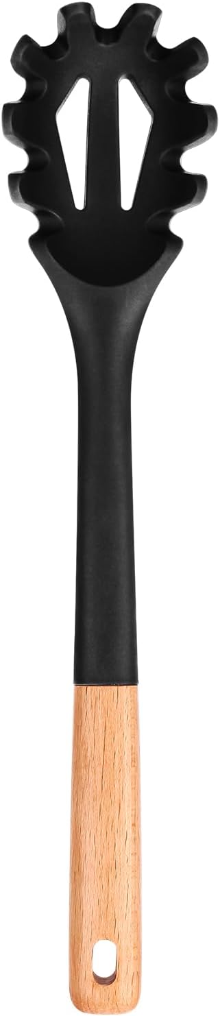 Silicone Pasta Fork, Kitchen Heat Resistant Noodle Spoon Server, BPA Free Spaghetti Strainer,12.8 inch (Black)-Ruum Studio Home