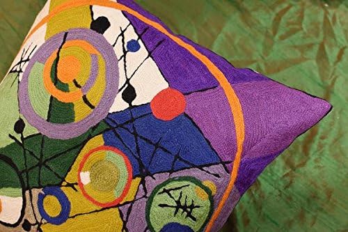 Kandinsky Contemporary Throw Pillow Cover - Circles 2 Modern Pillowcases Mid-Century Abstract Toss Cushion Farmhouse Chair Cushions Hand Embroidered Wool 18x18 Inch-Ruum Studio Home