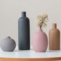 Modern Ceramic Vase Set, Neutral Colors, Decorative Vases for Home Shelf Decor, 4 Piece Collection (Black Mix Set 4)-Ruum Studio Home