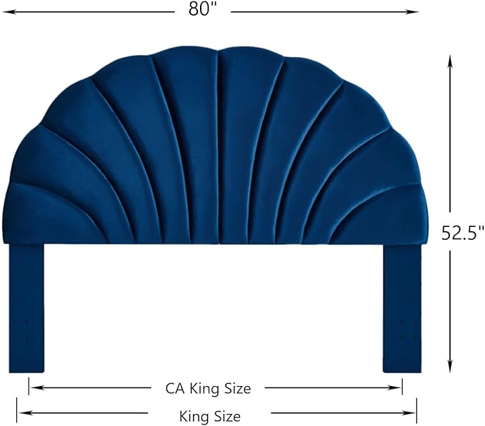 24KF Stunning Crown Design King Headboard, Upholstered Soft Velvet Petal Pattern Headboard King/CA King-6039-K-Navy-Ruum Studio Home