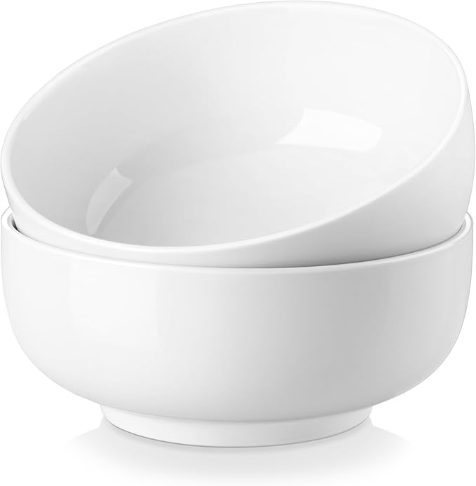 MALACASA Salad Bowls Set, 44 OZ (7") Large Soup Bowls Cereal Bowl for Kitchen, White Ceramic Bowls Set of 2, Dishwasher & Microwave Safe,Series REGULAR-Ruum Studio Home