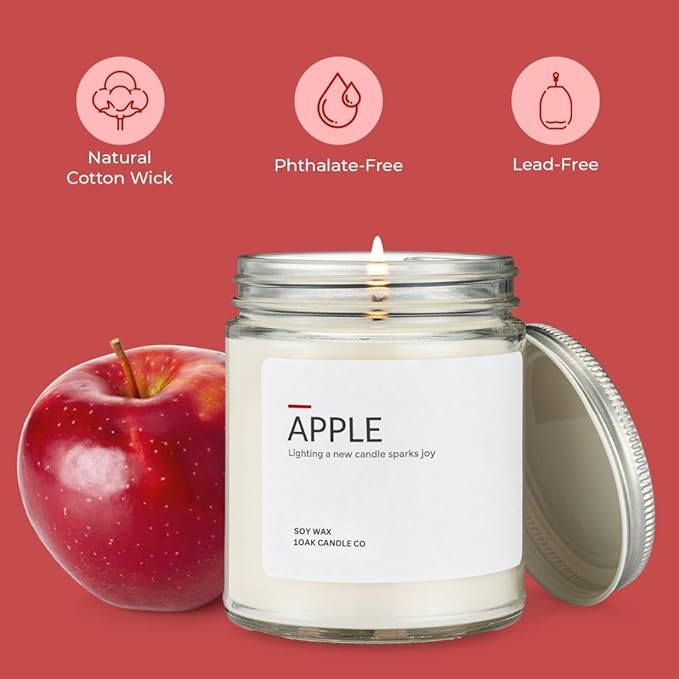 1OAK Soy Wax Scented Candles (Apple) - Soy Candles for Home Scented - Long Burning Premium - Hand-Poured (7oz)-Ruum Studio Home