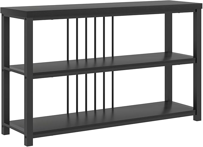 FOLUBAN Entryway Table, Modern Sofa Console Table with 3 Tier Storage Shelf for Living Room Hallway Foyer, Industrial Black Oak-Ruum Studio Home