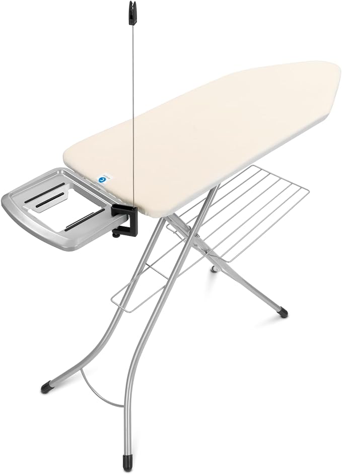 Brabantia Size C Ironing Board (49 x 18in) 7 Height Options, Solid Steam Iron Rest Holder & Linen Rack & Cord Holder (Ecru) Non-Slip Feet, Anti-Collapse Child Locks-Ruum Studio Home