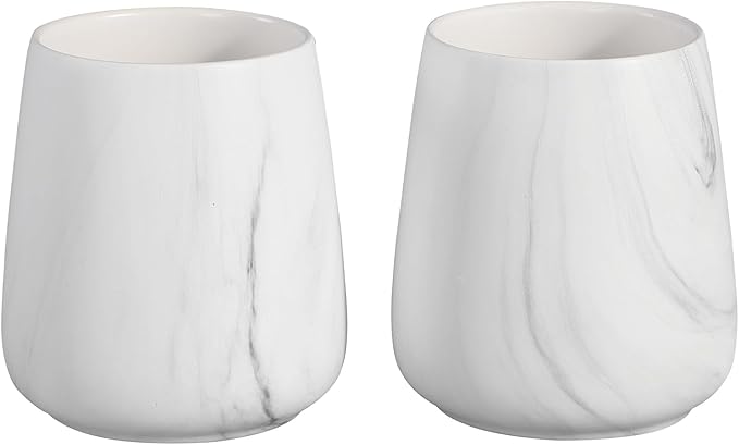 2Pcs Toothbrush Holder for Bathroom - Marble White Ceramic Tooth Brushing Holders Set, Toothbrush Cup & Toothpaste Organizer for Bathroom Countertop, Makeup Brush Holder, Pen Holder for Home Storage-Ruum Studio Home
