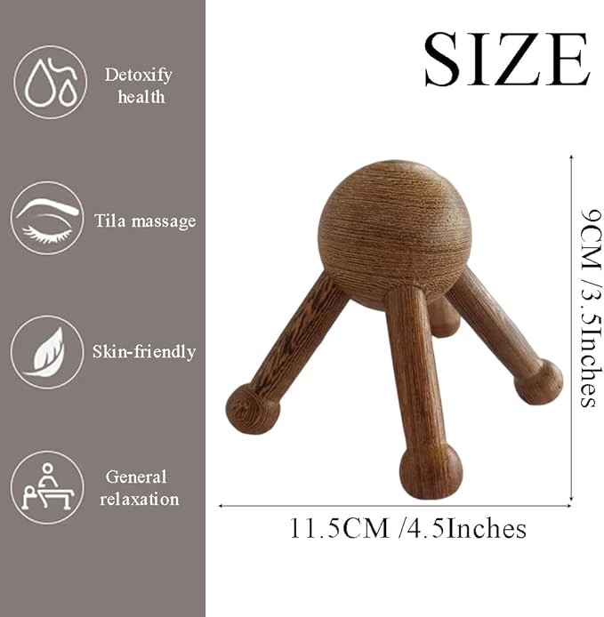 Wooden Trigger Point Massage Tool,Spider Shape 5 Legs Massager,Scalp Massager Scraping Tool for Back,Neck,Shoulder and More-Ruum Studio Home